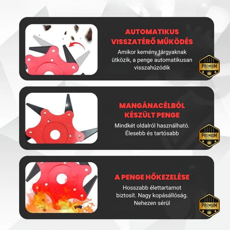 🇭🇺 6 pengés, szupererős mangánacél fűnyíró kés (tartozékokkal együtt)