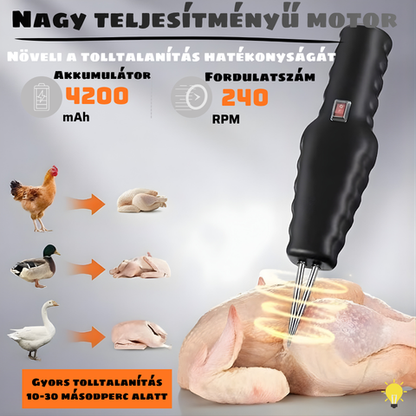 Hordozható baromfi-tolltalanító – néhány perc alatt eltávolítja az összes tollat