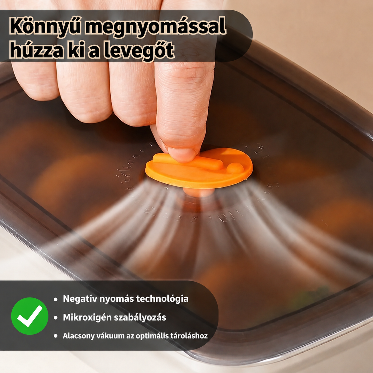 Nagy Antibakteriális Rozsdamentes Acél Légmentesen Záródó Élelmiszer-Tartály - 1000ml (19 x 14 x 6 cm)