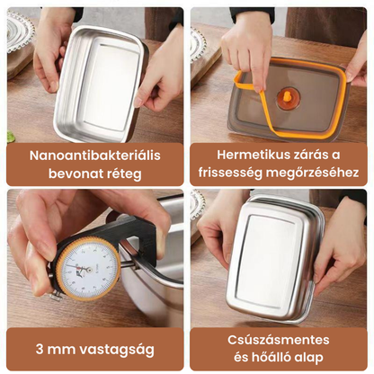 Nagy Antibakteriális Rozsdamentes Acél Légmentesen Záródó - 1500ml (19 x 14 x 8 cm)