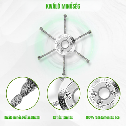 A vágófej 6 darab rozsdamentes acélból készült ággal rendelkezik