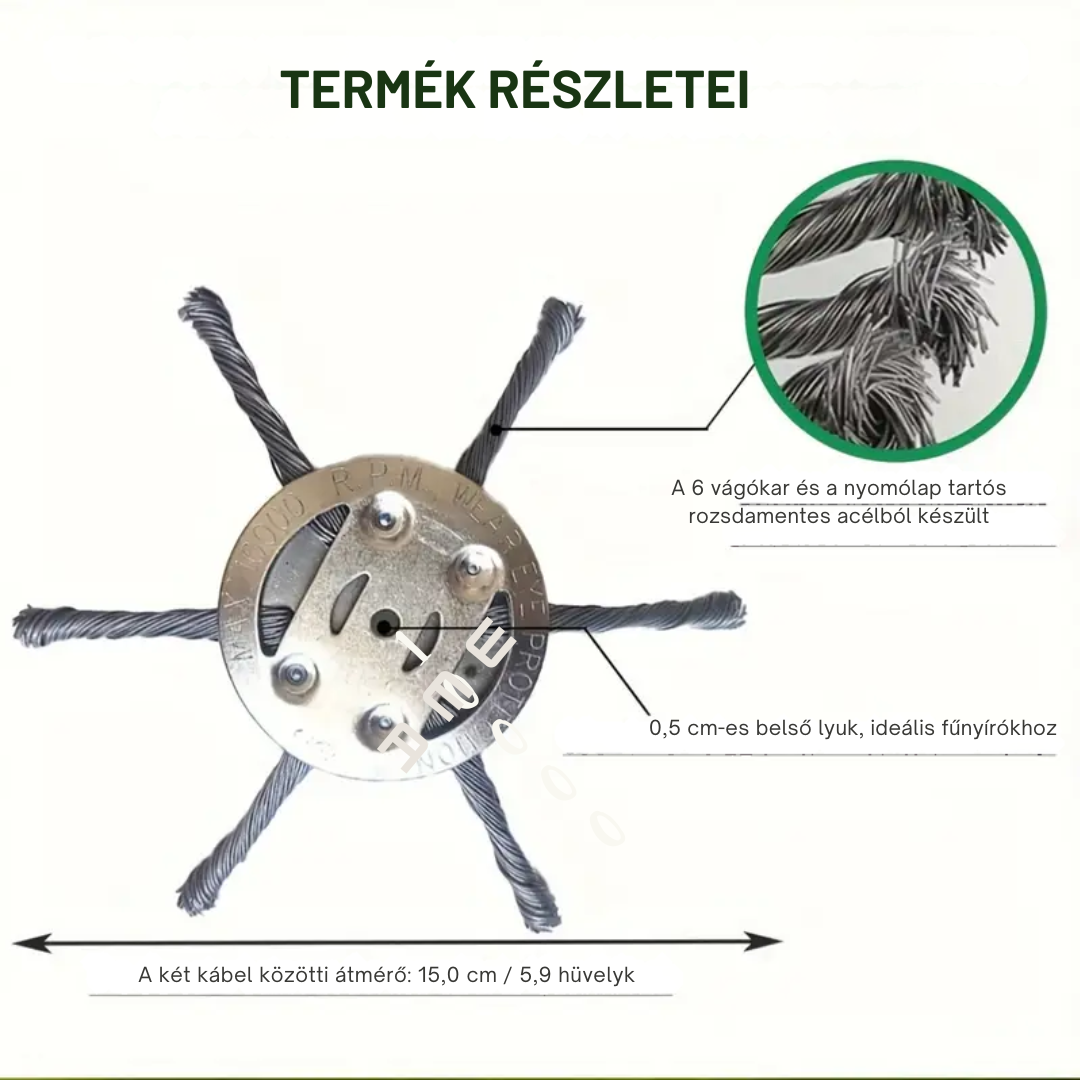 Fűnyírófej 6 rozsdamentes acél pengével