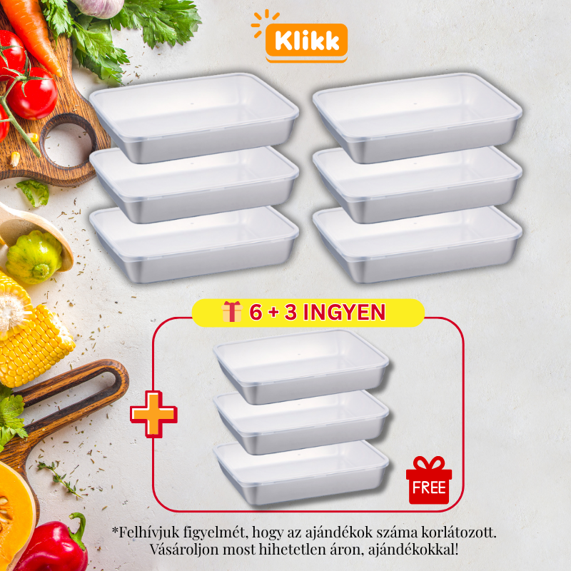 [🎁 Készlet 6+3 ingyenes] Tartós SUS304 rozsdamentes acéltartók – Egészséges, Prémium és Mikrózható (25 x 20 x 5 cm)