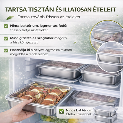 304 rozsdamentes acél ételtároló doboz, 2500 ml kapacitással – Biztonságos és praktikus megoldás az élelmiszerek tárolására (25×20×6 cm)