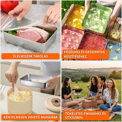 PRÉMIUM 304-ES ROZSDAMENTES ACÉL TÁROLÓ - Akár 5× tovább frissen tartja az ételeket