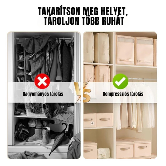 Automatikus kompressziós tárolótáskák paplanokhoz, ruhákhoz, takarókhoz – vízálló és nedvességálló (54x42x30 cm).