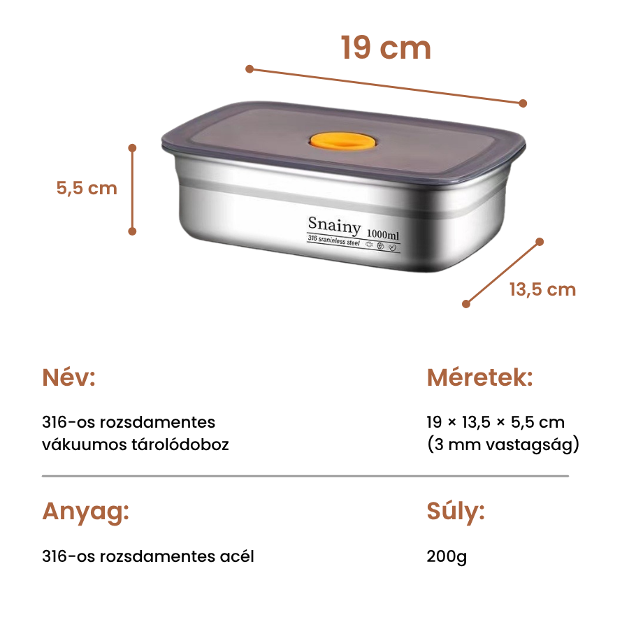 🇭🇺 Vákuumdoboz, német minőségű 316-os rozsdamentes acélból – 1000 ml