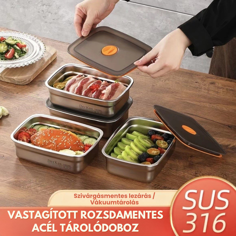 [🎁 Készlet 7+2 ingyenes] Nagy Antibakteriális Rozsdamentes Acél Légmentesen Záródó Élelmiszer-Tartály - 1000ml (19 x 14 x 6 cm)