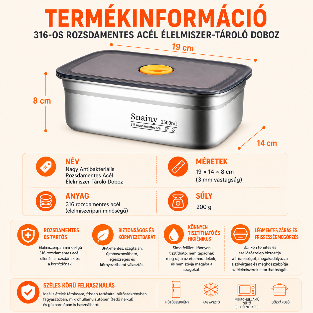 ⚜️Vákuumos Tároló 316-os Acélból 1500ML — Német Minőség | Friss Étel 5× Tovább