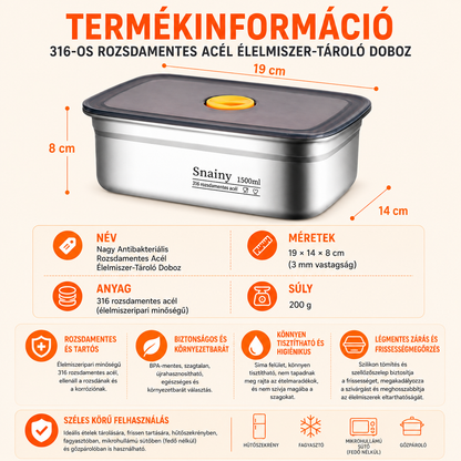 ⚜️Vákuumos Tároló 316-os Acélból 1500ML — Német Minőség | Friss Étel 5× Tovább