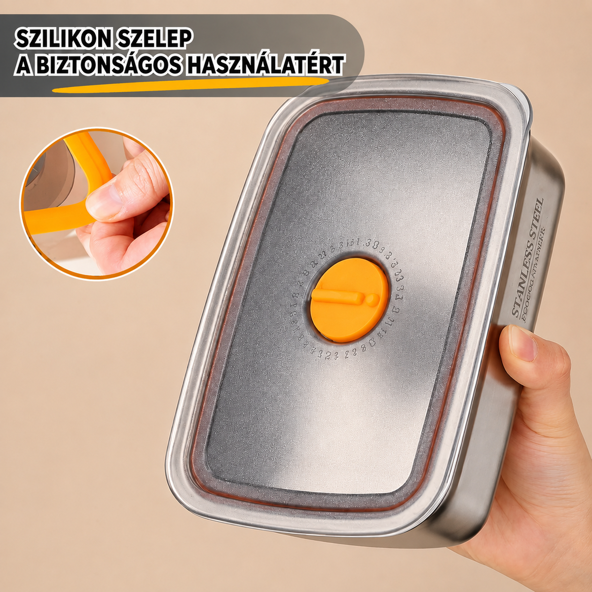 Nagy Antibakteriális Rozsdamentes Acél Légmentesen Záródó Élelmiszer-Tartály - 1000ml (19 x 14 x 6 cm)