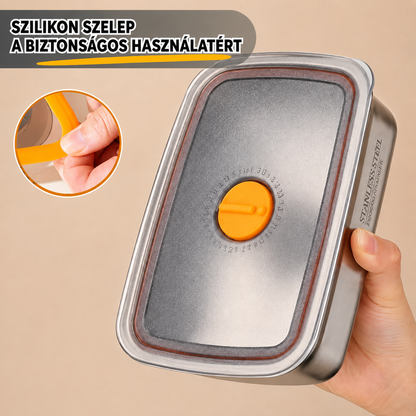 Nagy Antibakteriális Rozsdamentes Acél Légmentesen Záródó Élelmiszer-Tartály - 1000ml (19 x 14 x 6 cm)
