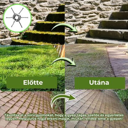 A fűkasza feje 6, erős acélhuzallal összefont karral rendelkezik.