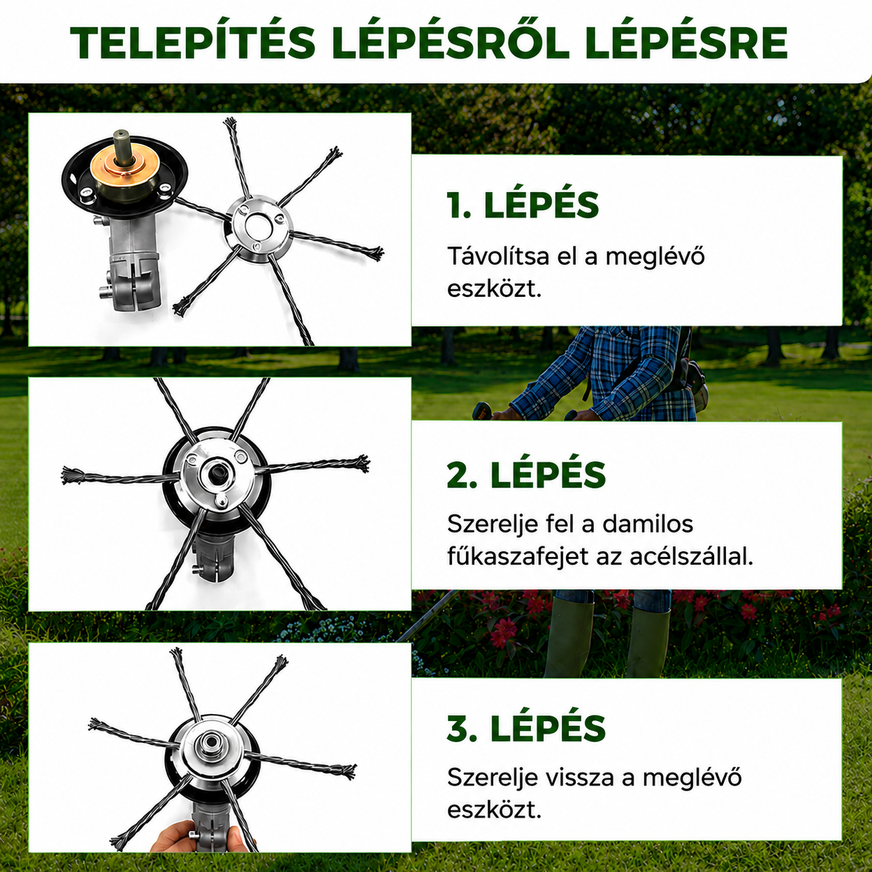 6 erős, fonott acélhuzalos fűkaszafej száraz fű és mélyen gyökerező gyomok gyors eltávolításához