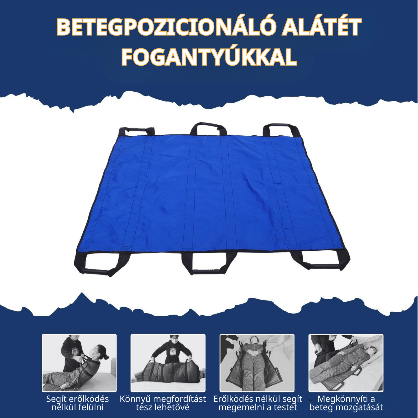 Betegmozgató alátét 6 megerősített fogantyúval, többfunkciós orvosi ágybetét idősek számára
