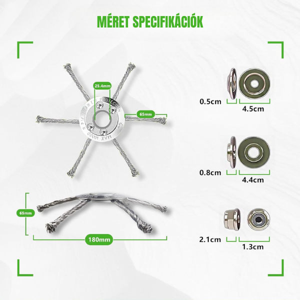 A vágófej 6 darab rozsdamentes acélból készült ággal rendelkezik