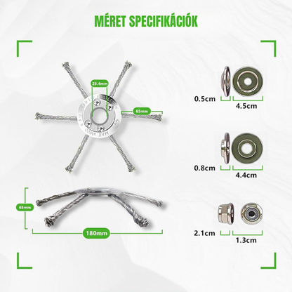 A vágófej 6 darab rozsdamentes acélból készült ággal rendelkezik