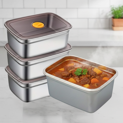 Nagy Antibakteriális Rozsdamentes Acél Légmentesen Záródó Élelmiszer-Tartály - 1500ml (19 x 14 x 8 cm)