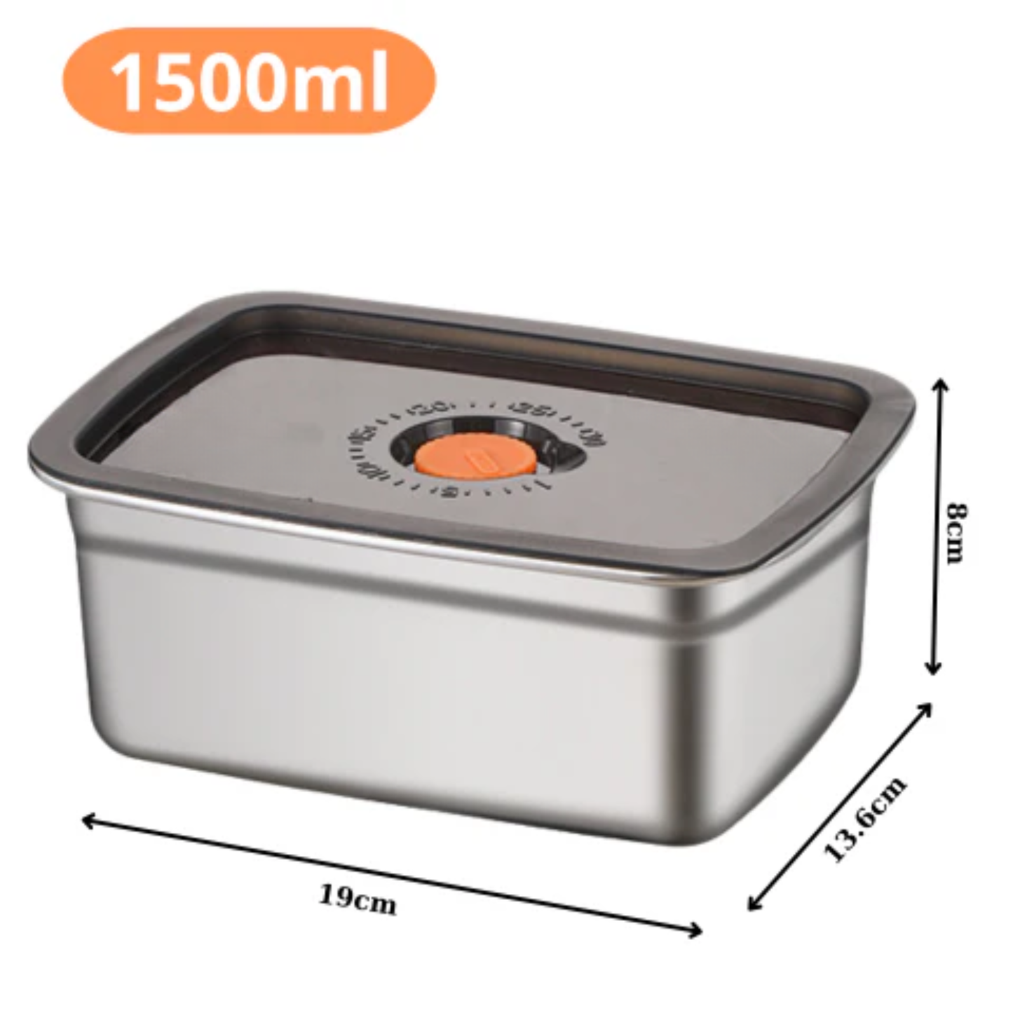 Nagy Antibakteriális Rozsdamentes Acél Légmentesen Záródó Élelmiszer-Tartály - 1500ml (19 x 14 x 8 cm)