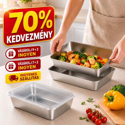 304-es rozsdamentes ételtároló doboz légzáró fedéllel – 25 × 20 × 5 cm