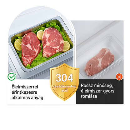 304-es rozsdamentes acél tál fedéllel – Az ételt akár 1 hónapig frissen tartja, 1000 °C-ig hőálló és helytakarékos | 70% KEDVEZMÉNY