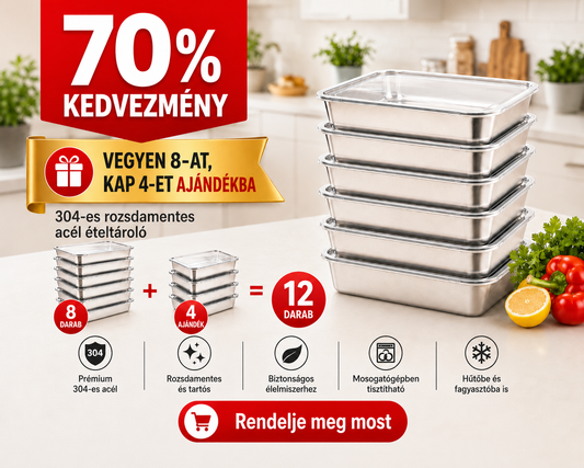 ⚜️ 304-es Rozsdamentes Acél Tárolóedény — 2000 ML | Akár 30 Napig Frissen Tartja Az Ételeket