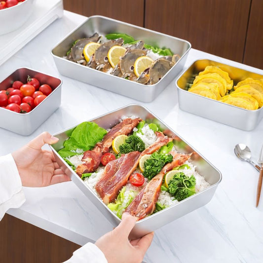 [SET 6 + 🎁 3 INGYEN] 304 rozsdamentes acél ételtartó (25*20*6cm)