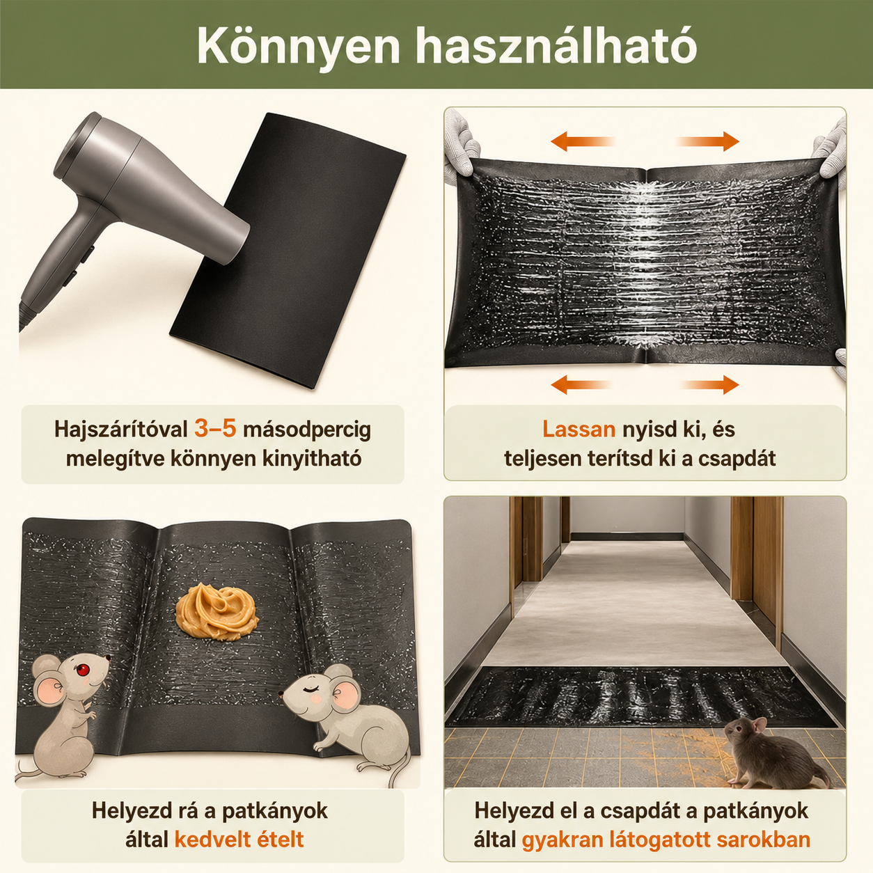 Professzionális ragasztós egércsapda – Akár 10 egér egy éjszaka | 120 cm, méreg nélkül