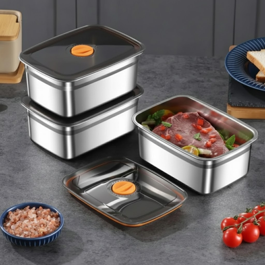 Nagy Antibakteriális Rozsdamentes Acél Légmentesen Záródó Élelmiszer-Tartály - 1500ml (19 x 14 x 8 cm)