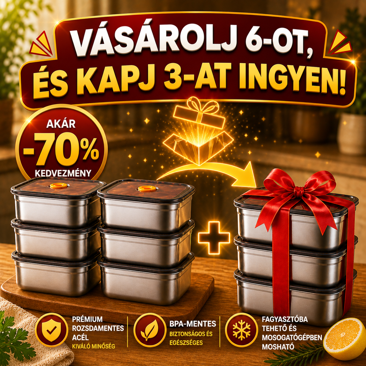 Vákuumzáras Rozsdamentes Acél Ételtároló – 5× Tovább Friss | 1500ml
