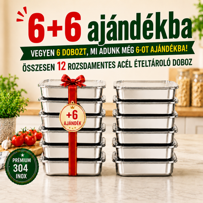 [🎁6 + 6 AJÁNDÉKBA] 304-es rozsdamentes acél ételtároló dobozok – 2000 ml