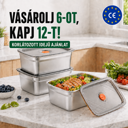 Nagy Antibakteriális Rozsdamentes Acél Légmentesen Záródó Élelmiszer-Tartály - 1500ml (19 x 14 x 8 cm)