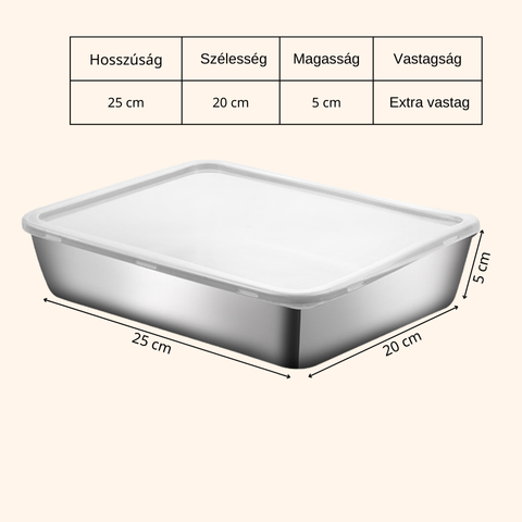 304-es rozsdamentes acél ételtároló edény, amely akár 4 hétig frissen tartja az ételeket