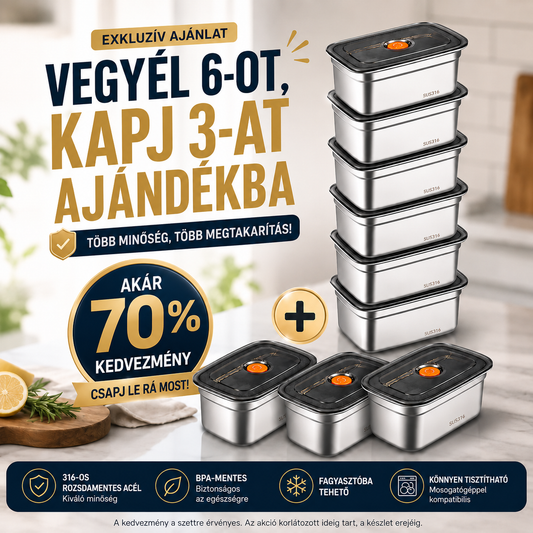 🥗 Vákuumos Tároló 316-os Acélból 1000ML — Német Minőség | Friss Étel 5× Tovább