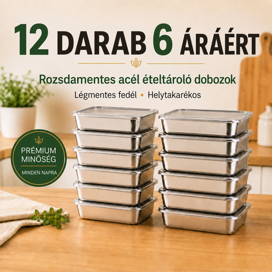 12 darab 6 áráért | 304-es rozsdamentes acél ételtároló dobozok, 2000 ml