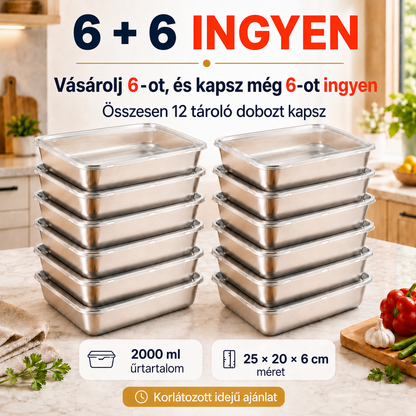 Kapj 12-t, Fizess Csak 6-ért | 304-es Rozsdamentes Acél Ételtároló Szett (Légmentes, 2000ML)