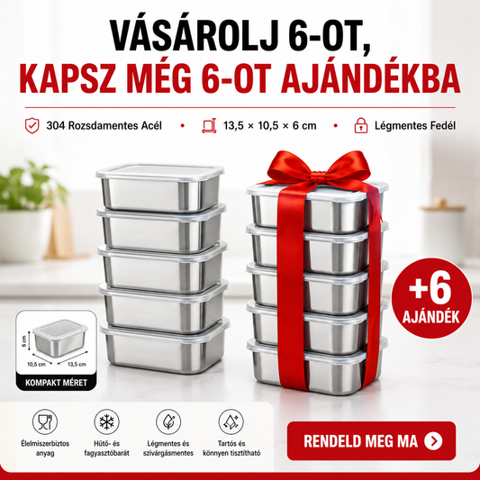 Kapj 12-t, Fizess Csak 6-ért | 316 Rozsdamentes Acél Tartálykészlet Fedéllel (13,5 × 10,5 × 6 Cm)