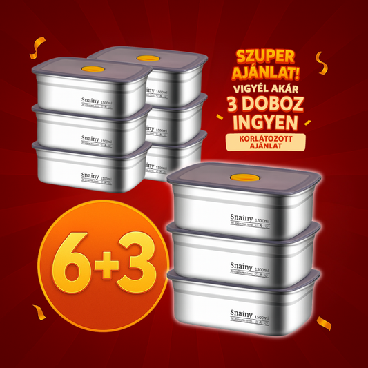 🇭🇺 (6 + 3 ingyen) Vákuumdoboz, német minőségű 316-os rozsdamentes acélból - 1500ml